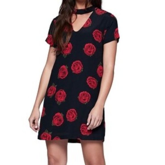 Sanctuary Black and Red Rose Floral Mini Dress - Picture 1 of 5